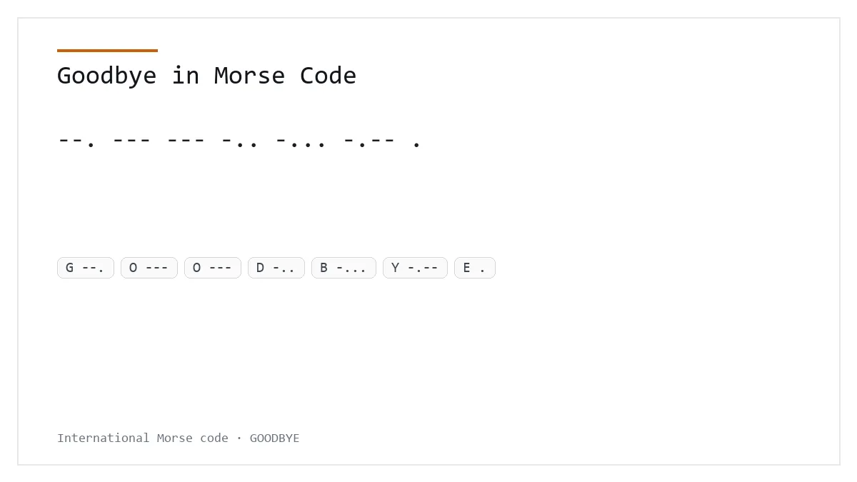 Adiós en código Morse: --. --- --- -.. -... -.-- .